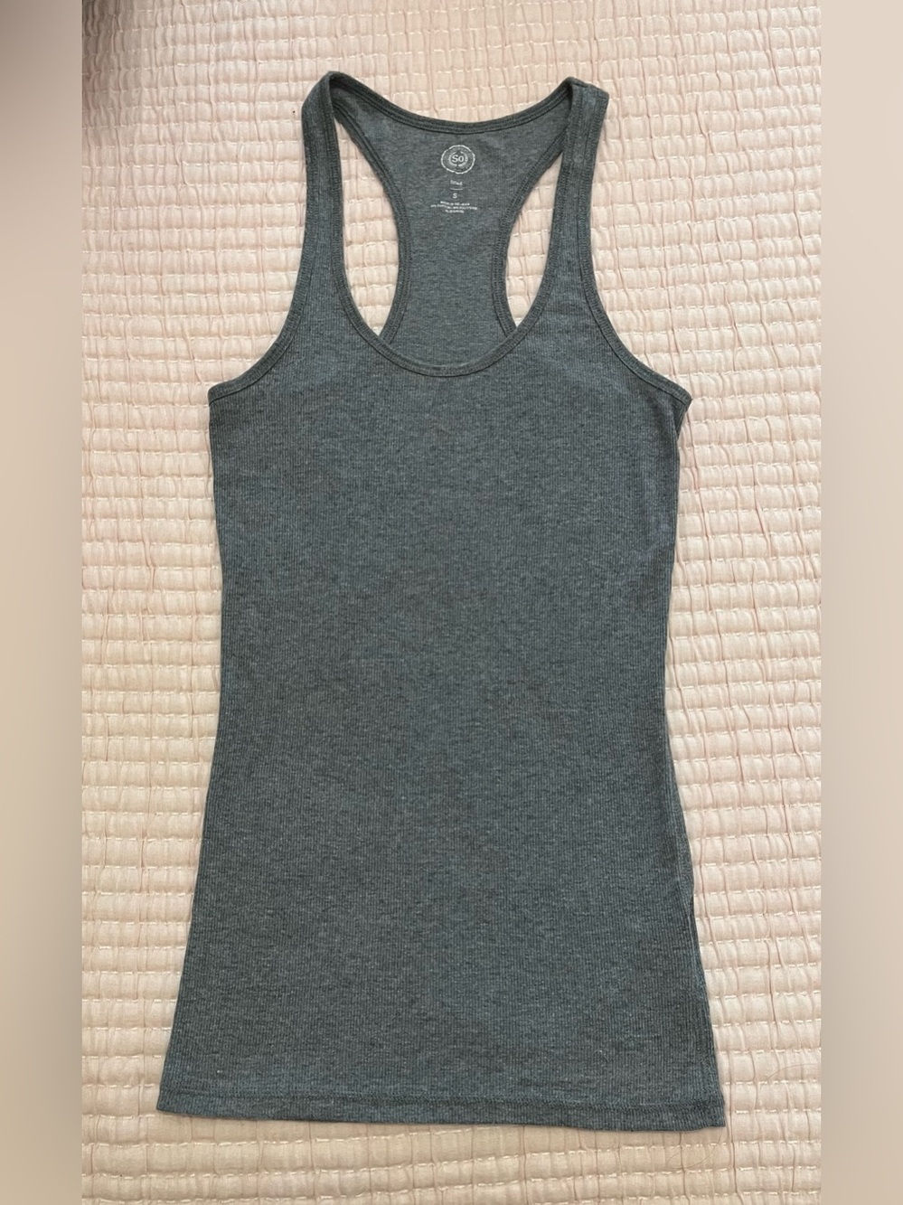 SO Fitted Tank Top Ribbed Racerback Gray Grey Size Small - Picture 2 of 6
